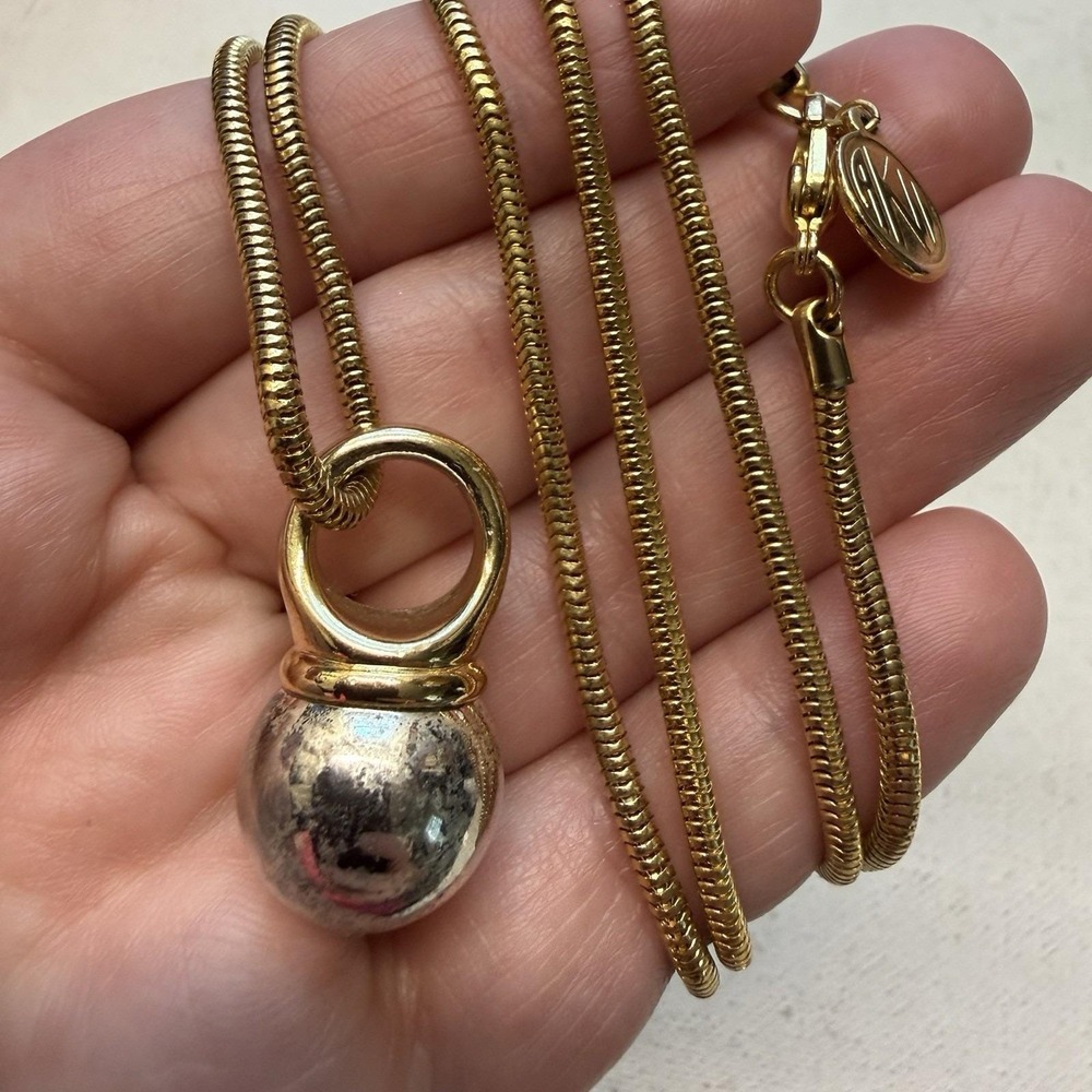 Vintage ANNE KLEIN Silver Tone Bauble Bead Pendant Snake Chain Necklace 30"